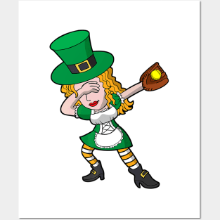 Dabbing Irish Girl Softball St Patricks Day Women Posters and Art